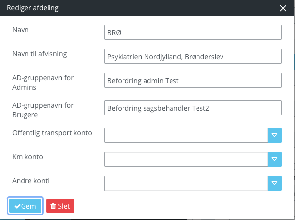 Rediger afdeling dialog