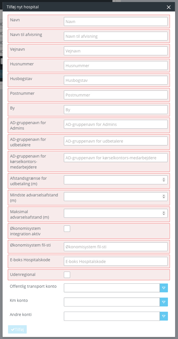 Opret hospital dialog