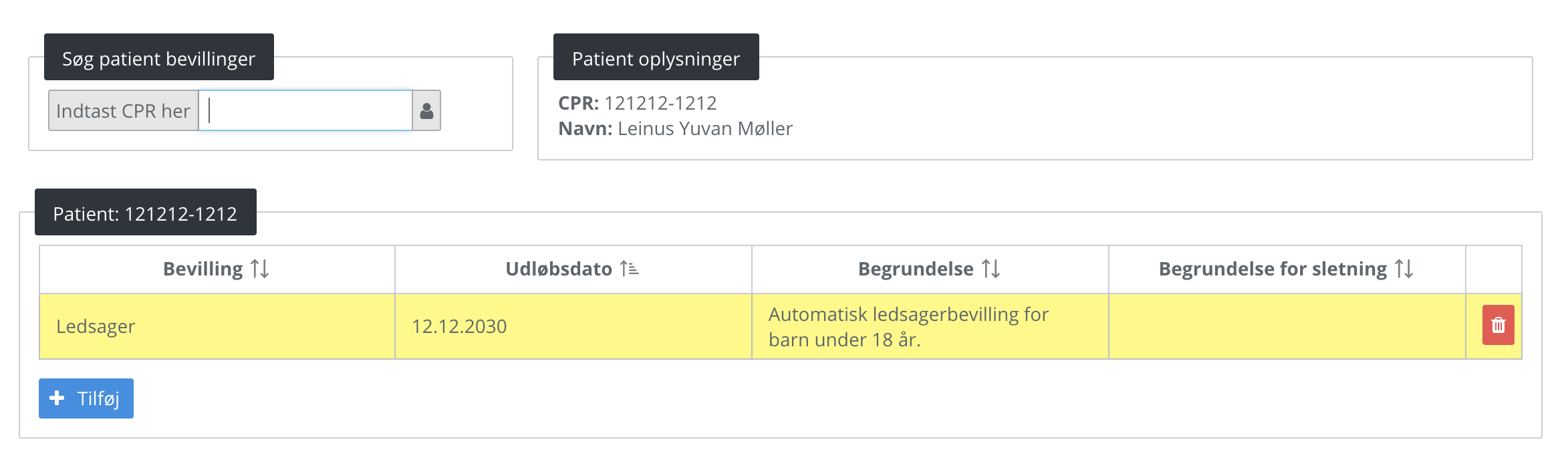 patient bevilling liste